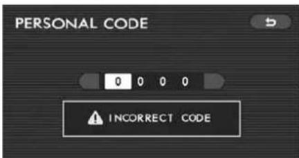 PERSONAL CODE 0 0 0 0 INCORRECT CODE