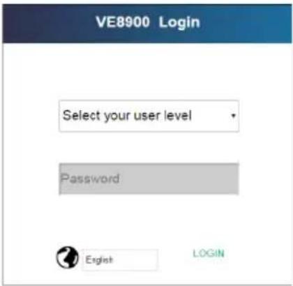 VE8900 Login Select your user level Password English LOGIN