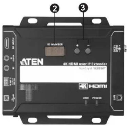 ATEN 4K HDMI over IP Extender VanCryat VEB950T ID NUMBER + - 2 3 4K HDMI LINK POWER LAN