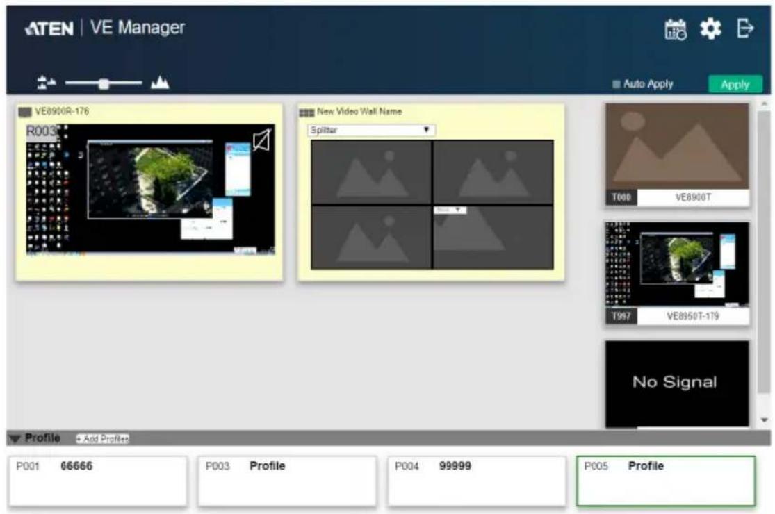 ATEN | VE Manager VE8900R-176 R003 New Video Wall Name Splitter T000 VE8900T T997 VE8950T-179 No Signal Profile And Profile P001 66666 P003 Profile P004 99999 P005 Profile
