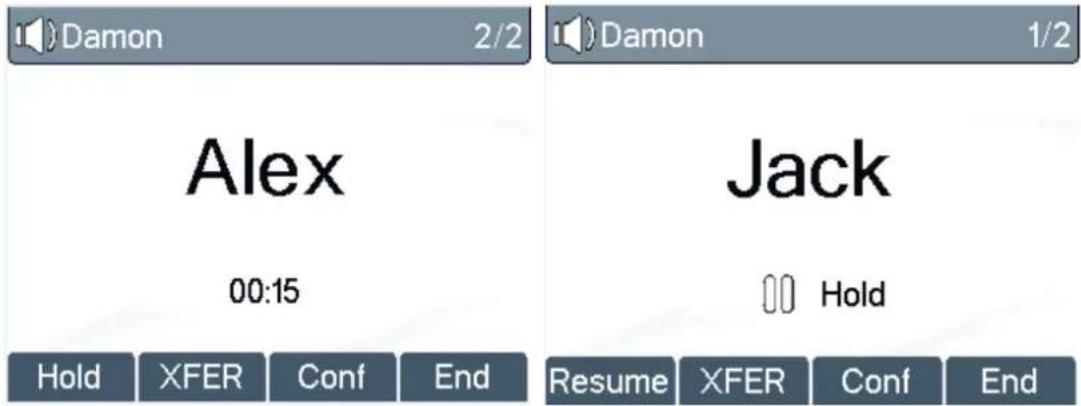 Damon 2/2 Alex 00:15 Hold XFER Conf End Jack Hold Resume XFER Conf End