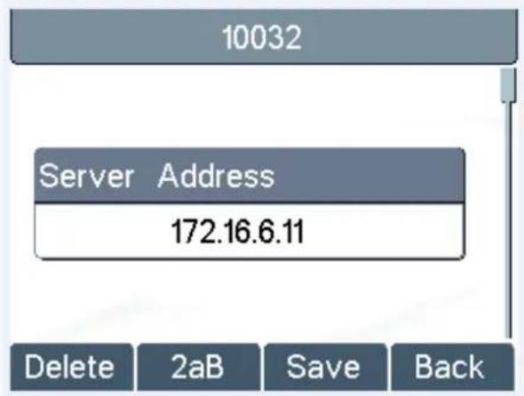 10032 Server Address 172.16.6.11 Delete 2aB Save Back