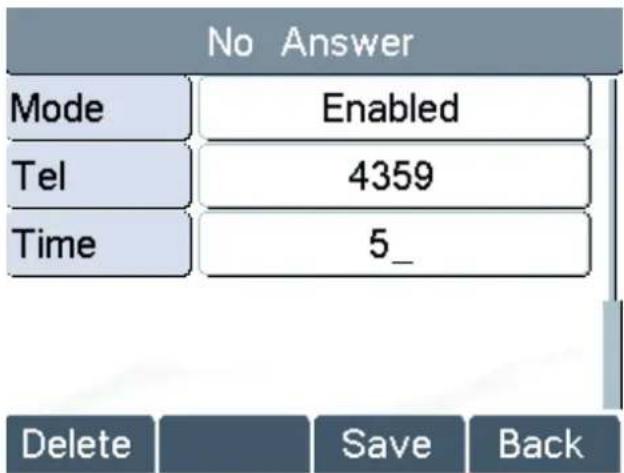 No Answer Mode Enabled Tel 4359 Time 5_ Delete Save Back