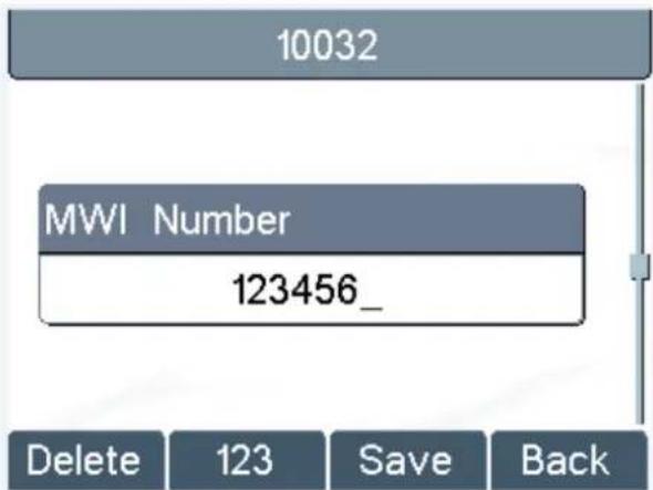 10032 MWI Number 123456_ Delete 123 Save Back