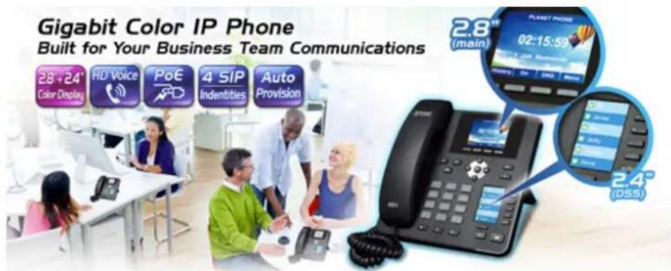 Gigabit Color IP Phone Built for Your Business Team Communications 28+24° Color Display HD Voice PoE 4 SIP Indentities Auto Provision 2.8 (main) 02:15:59 2.4" (OSS)