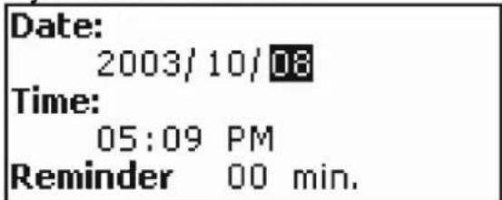 Date: 2003/10/08 Time: 05:09 PM Reminder 00 min.