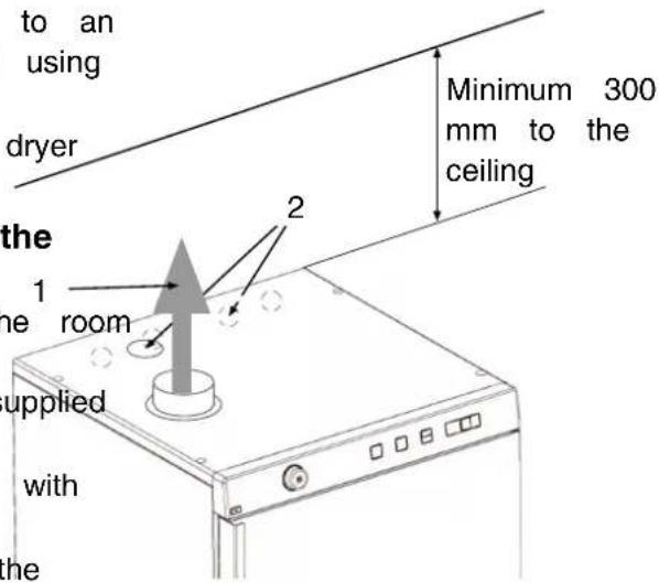 to an using dryer the 1 one room supplied with the 2 Minimum 300 mm to the ceiling