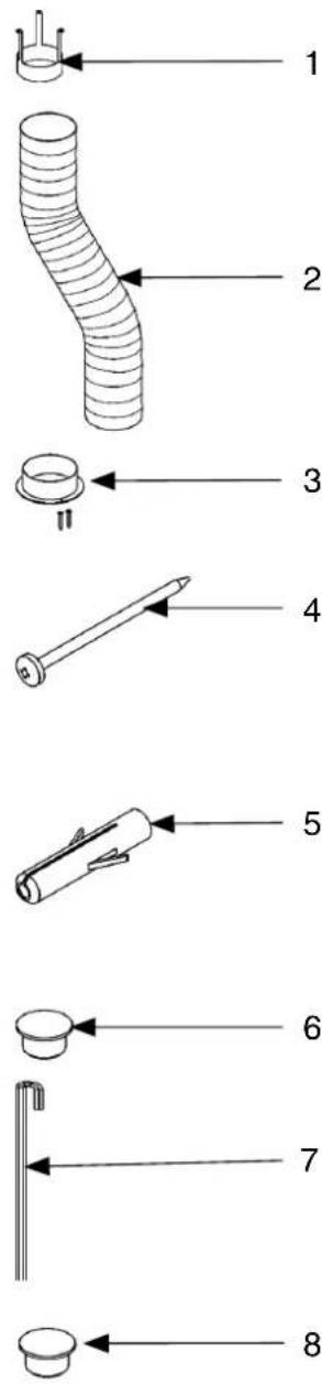 Diagram showing eight labeled parts of a coiled tube or pipe fitting, numbered 1 to 8.
