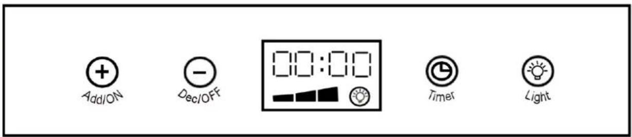 Erstes Berühren startet die Haube. Das Gerät läuft nun auf der niedrigsten Stufe. Zweites Berühren stellt die mittlere Betriebsstärke ein. Drittes Berühren stellt die höchste Betriebsstärke ein.