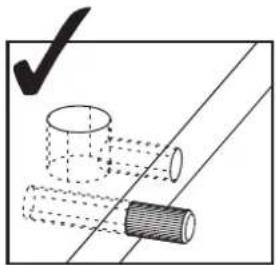 Diagram showing three cylindrical objects with dashed lines and a checkmark, no text or symbols present