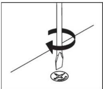 Diagram showing a fountain pen tip pressing a circular object with a small symbol, against a diagonal line (no text or labels)