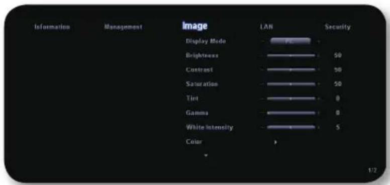 Information Management Image Display Mode Brightness Contrast Saturation Tint Gamma White Intensity Color LAN Security 1/2