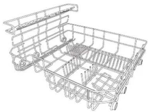Line drawing of a wireframe construction vehicle chassis (no text or symbols)