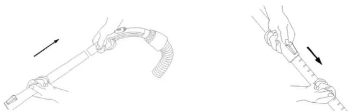 Illustration of two hand positions: one holding a flexible hose and the other holding a pen, both with arrows indicating direction (no text or symbols)