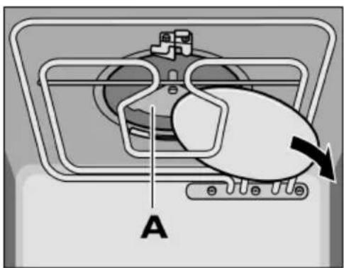 Diagram of a mechanical device with labeled component A and directional arrow (no text or symbols beyond label)