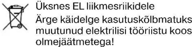 Üksnes EL liikmesriikidele Ärge käidelge kasutuskõlbmatuks muutunud elektrilisi tööriistu koos olmejäätmetega!