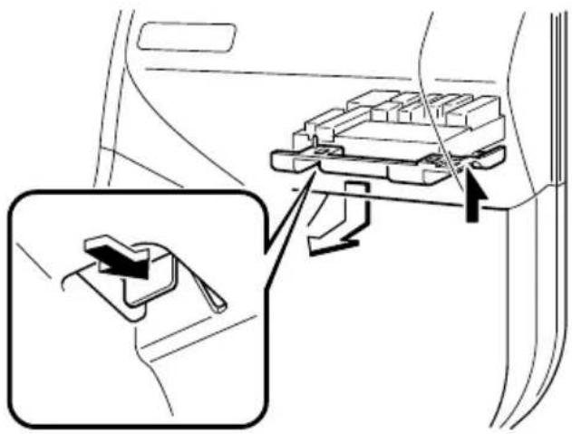Diagram showing car seatbelt switch mechanism with zoomed-in detail view