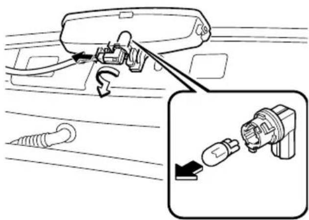 Diagram showing car interior components with arrows indicating movement or assembly, including a connector and plug assembly.