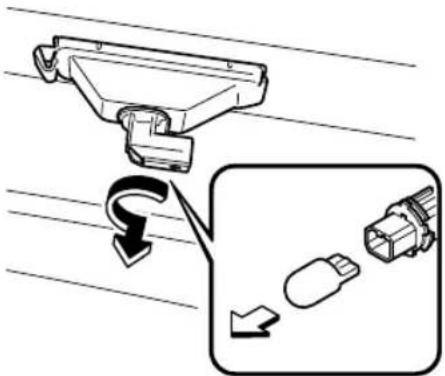 Diagram showing a mechanical component with a curved arrow indicating rotation or movement, alongside a close-up of a USB plug.
