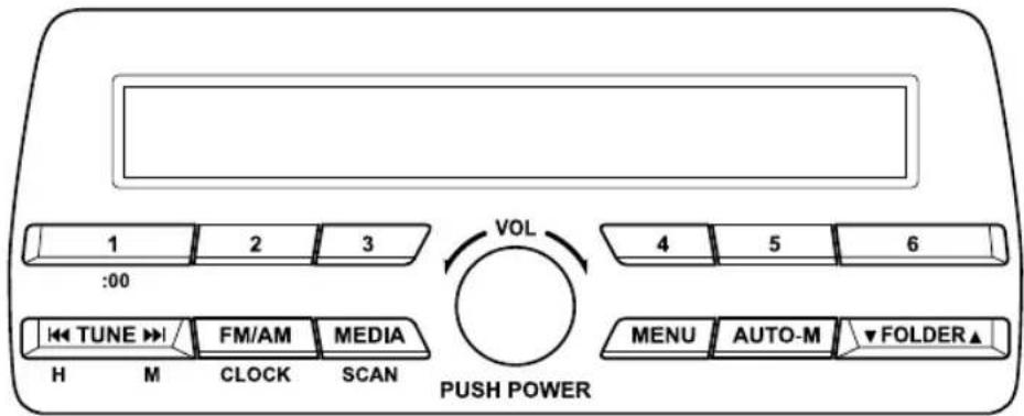 1 2 3 :00 TUNE FM/AM MEDIA H M CLOCK SCAN VOL 4 5 6 MENU AUTO-M FOLDER▲ PUSH POWER