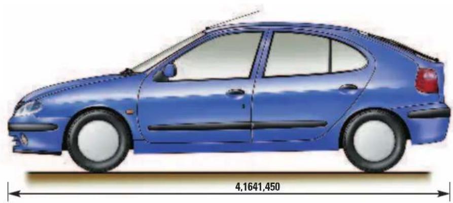 RENAULT Megane (2001) - ROZMĚRY VOZU - DVOUPROSTOROVÉ PROVEDENÍ (v metrech) - 1