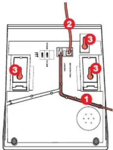 Diagram of a device rear panel with numbered components and wiring connections