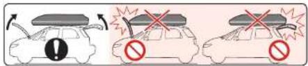 Diagram illustrating vehicle safety warning with a car and two scenarios: one with warning sign, another with no warning sign.