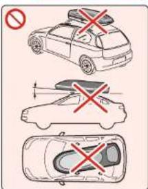 Diagram showing three car safety symbols: no sign, crossed-out cross, and crossed-out cross with arrows indicating direction.