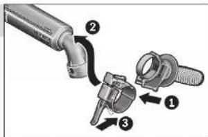 Technical diagram showing a pipe fitting with three labeled components: valve, bulb, and nut.