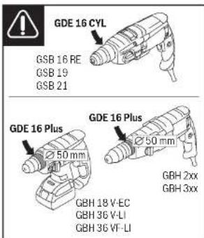 GDE 16 CYL GSB 16 RE GSB 19 GSB 21 GDE 16 Plus 50 mm GDE 16 Plus 50 mm GBH 2xx GBH 3xx GBH 18 V-EC GBH 36 V-LI GBH 36 VF-LI