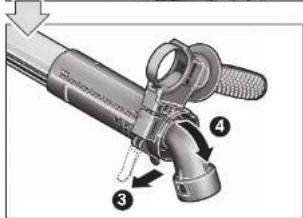 Technical diagram of a pipe fitting with numbered components labeled 3, 4, and an arrow indicating direction.