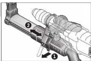Technical diagram of a mounted optical or mechanical device with numbered components and directional arrows indicating flow or movement.