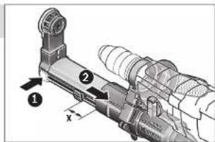 Technical diagram of a mechanical device with labeled parts and directional arrows indicating motion or assembly.
