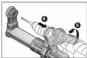 Technical diagram of a mechanical assembly with numbered components and directional arrows indicating motion or assembly.