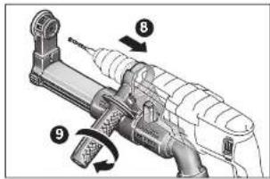 Technical diagram of a mechanical device with numbered parts and directional arrows indicating motion or assembly.