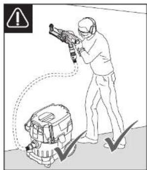 Safety warning illustration showing a person using a gun with a checkmark indicating inspection or hazard.