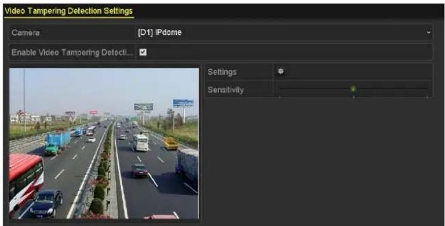 Video Tampering Detection Settings Camera [D1] IPdome Enable Video Tampering Detect... Settings Sensitivity