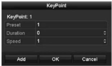 KeyPoint KeyPoint: 1 Preset 1 Duration 0 Speed 1 Add OK Cancel