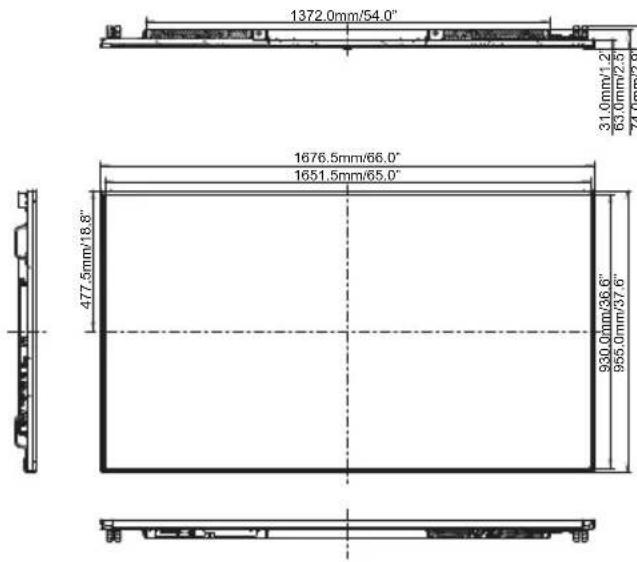 1372.0mm/54.0" 31.0mm/1.2 63.0mm/2.5 74.0mm/2.8" 1676.5mm/66.0" 1651.5mm/65.0" 477.5mm/18.8" 930.0mm/36.6" 955.0mm/37.6"