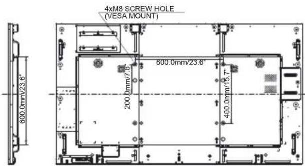 4xM8 SCREW HOLE (VESA MOUNT) 600.0mm/23.6" 200.0mm/7.8" 600.0mm/23.6" 400.0mm/15.7"