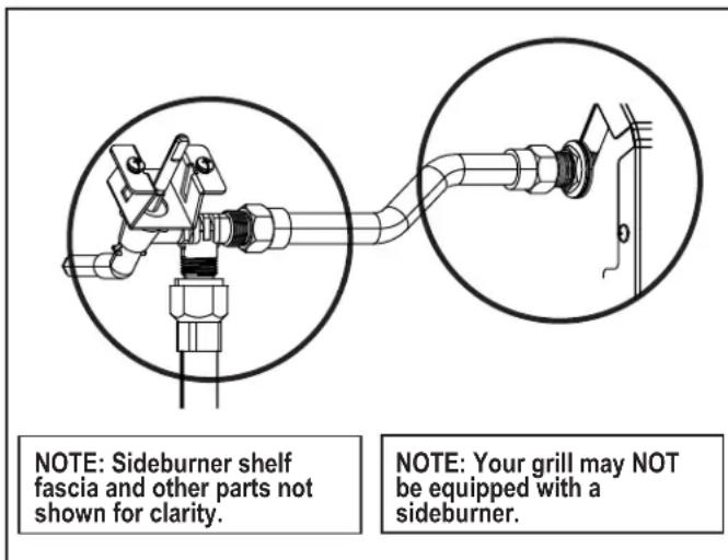 NOTE: Sideburner shelf fascia and other parts not shown for clarity. NOTE: Your grill may NOT be equipped with a sideburner.