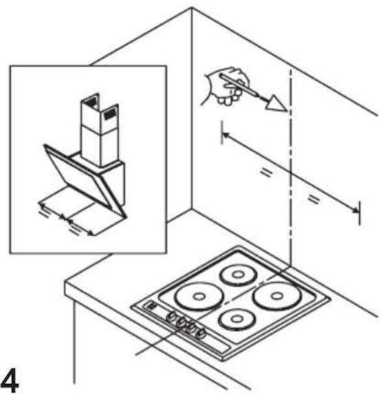 Technical diagram showing kitchen appliance installation with labeled components and dimension lines