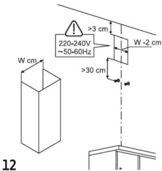 W cm 220-240V ~50-60Hz >3 cm W -2 cm >30 cm 12