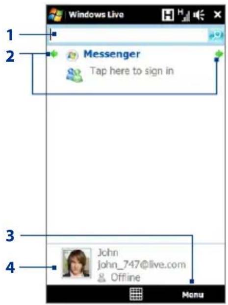 Windows Live 1 2 Messenger Tap here to sign in 3 4 John john_747@live.com & Offline Menu