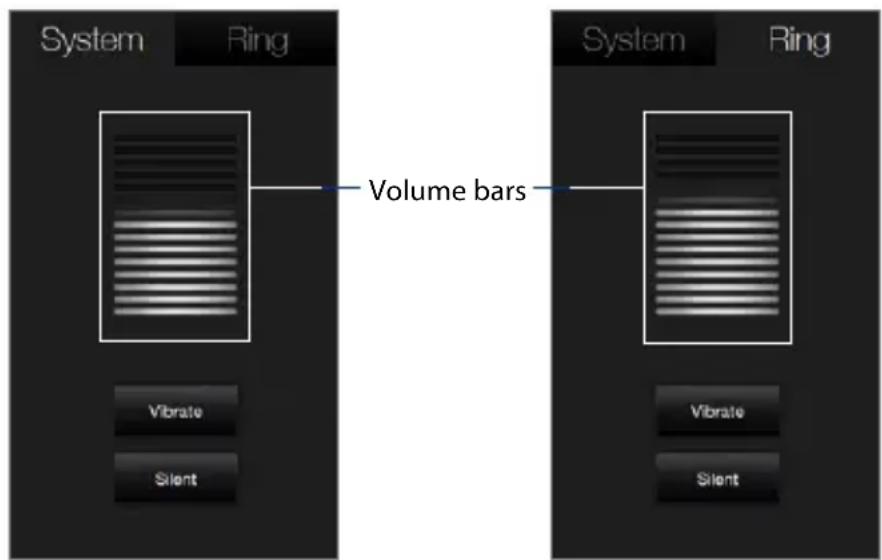 System Ring Volume bars Vibrate Silent System Ring Vibrate Silent