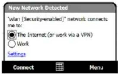 New Network Detected "wlan [Security-enabled]" network connects me to: ● The Internet (or work via a VPN) ○ Work Settings Connect Menu