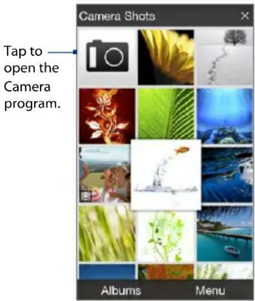 Camera Shots Tap to open the Camera program. Albums Menu