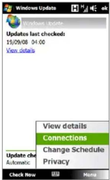Windows Update Updates last checked: 19/09/08 04:00 View details View details Connections Change Schedule Privacy Update che Automatic Check Now Menu