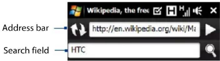Address bar — http://en.wikipedia.org/wiki/Ma Search field — HTC