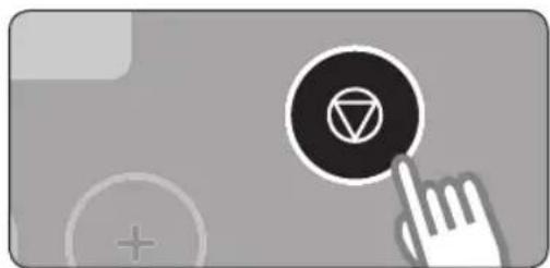 Abstract graphic with a hand cursor clicking a circular button containing a diamond symbol (no text or labels)